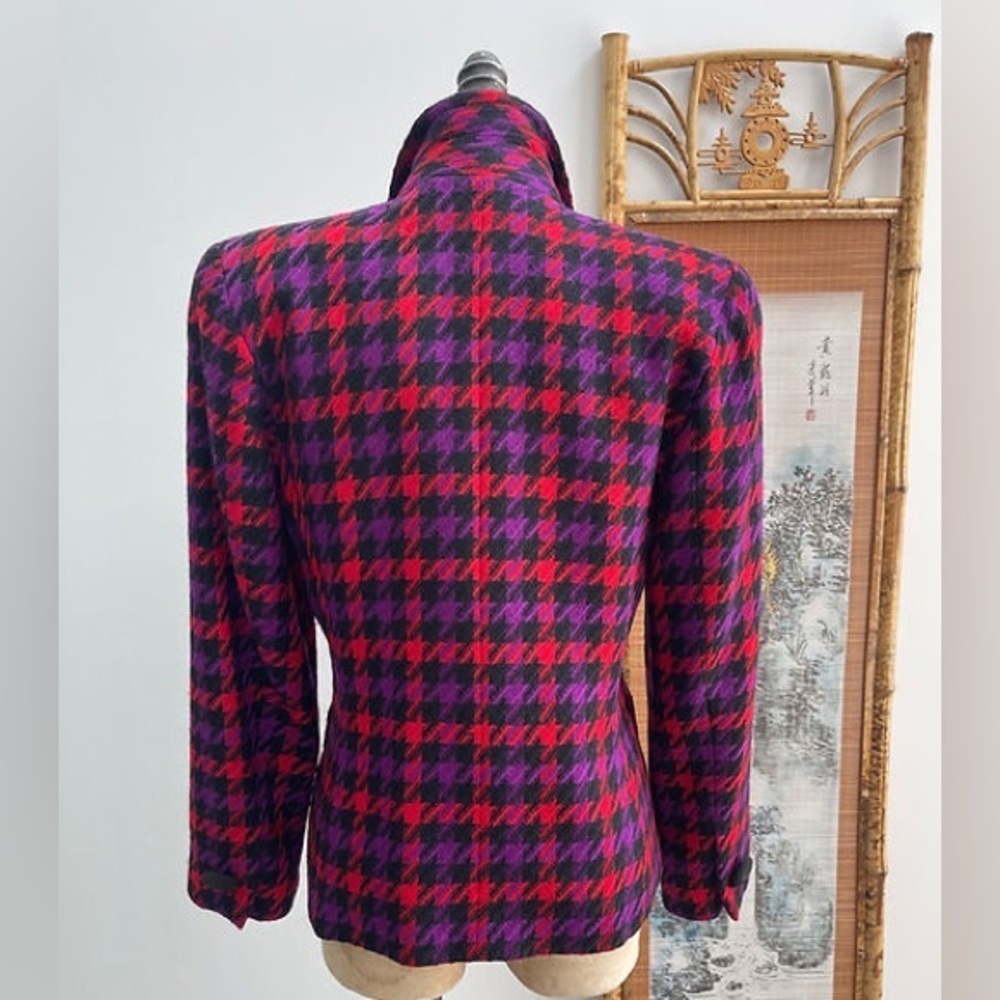 Vintage Albert Nipon Wool Houndstooth Blazer Purp… - image 4